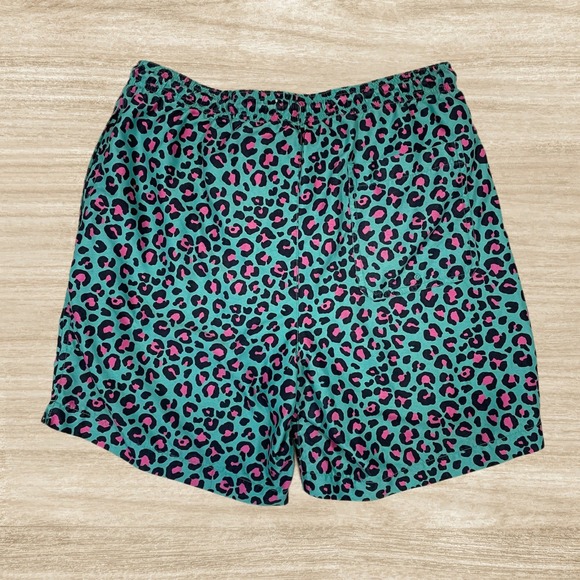 PacSun Mens Size M Green and Pink Leopard Print Swim Trunks Mesh Lined Shorts - Picture 2 of 10